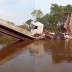 Ponte sobre o rio Salobo desaba no sul do Pará — Foto: Exibição tv liberal