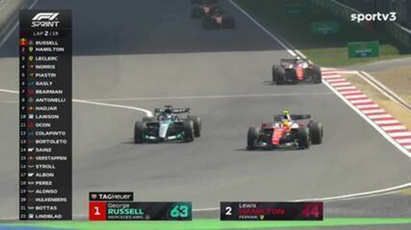 Lewis Hamilton assume a liderança, e Leclerc briga pelo segundo lugar com Kimi Antonelli (Foto:GE)