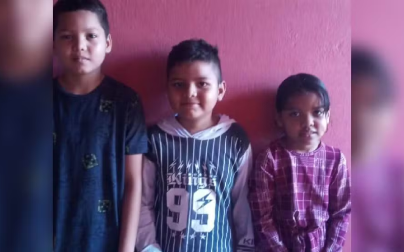 Marcos Vinícius da Silva Carvalho, de 15 anos, Ismael da Silva Carvalho, de 13 e Jheniffer Vitória da Silva Carvalho, de 11 anos aguardam na fila de espera para conseguir acompanhamento no CIIR. — Foto: Arquivo pessoal